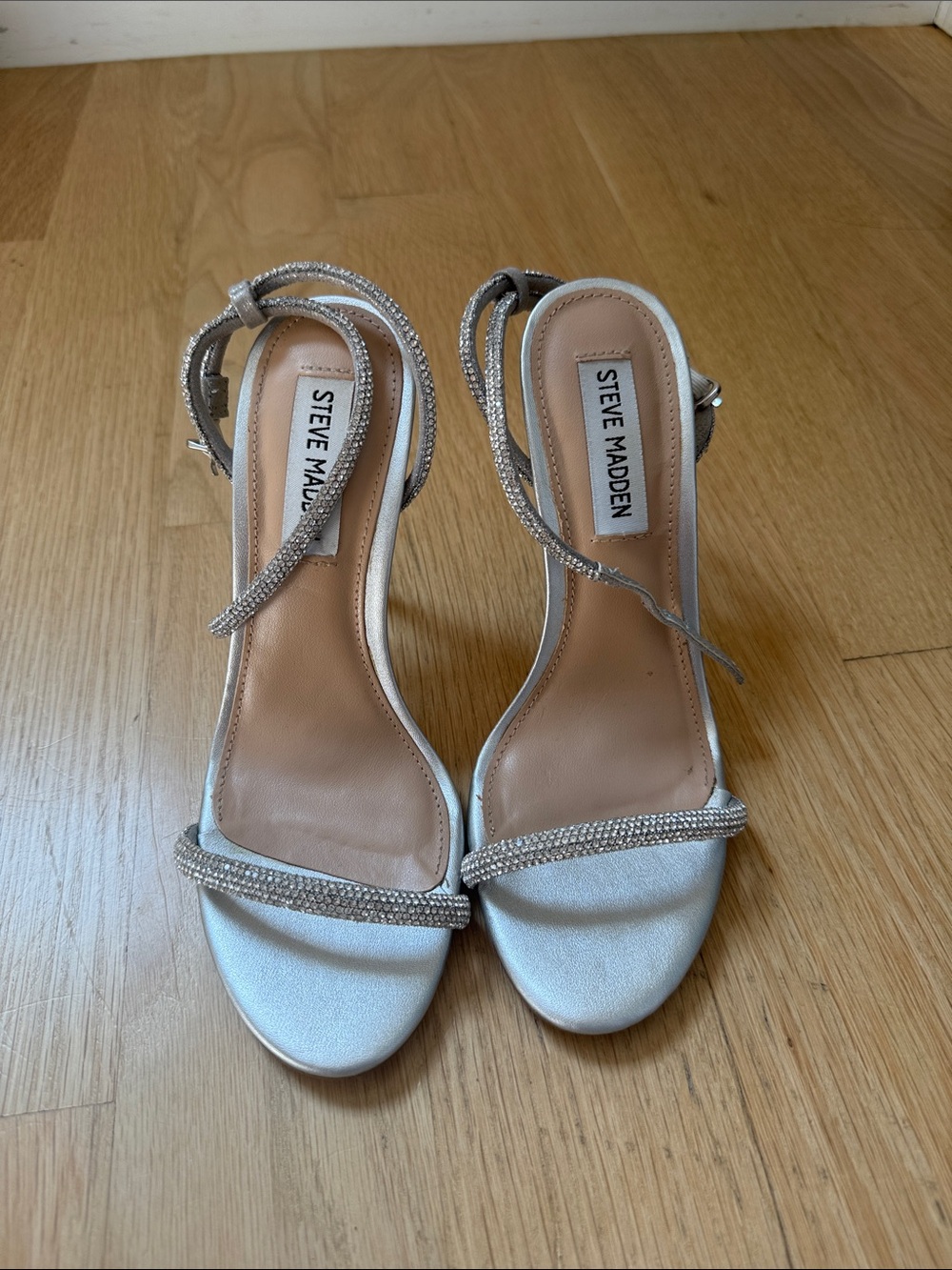 Steve Madden Silver Rhinestone Ankle-Strap Stiletto Sandals
